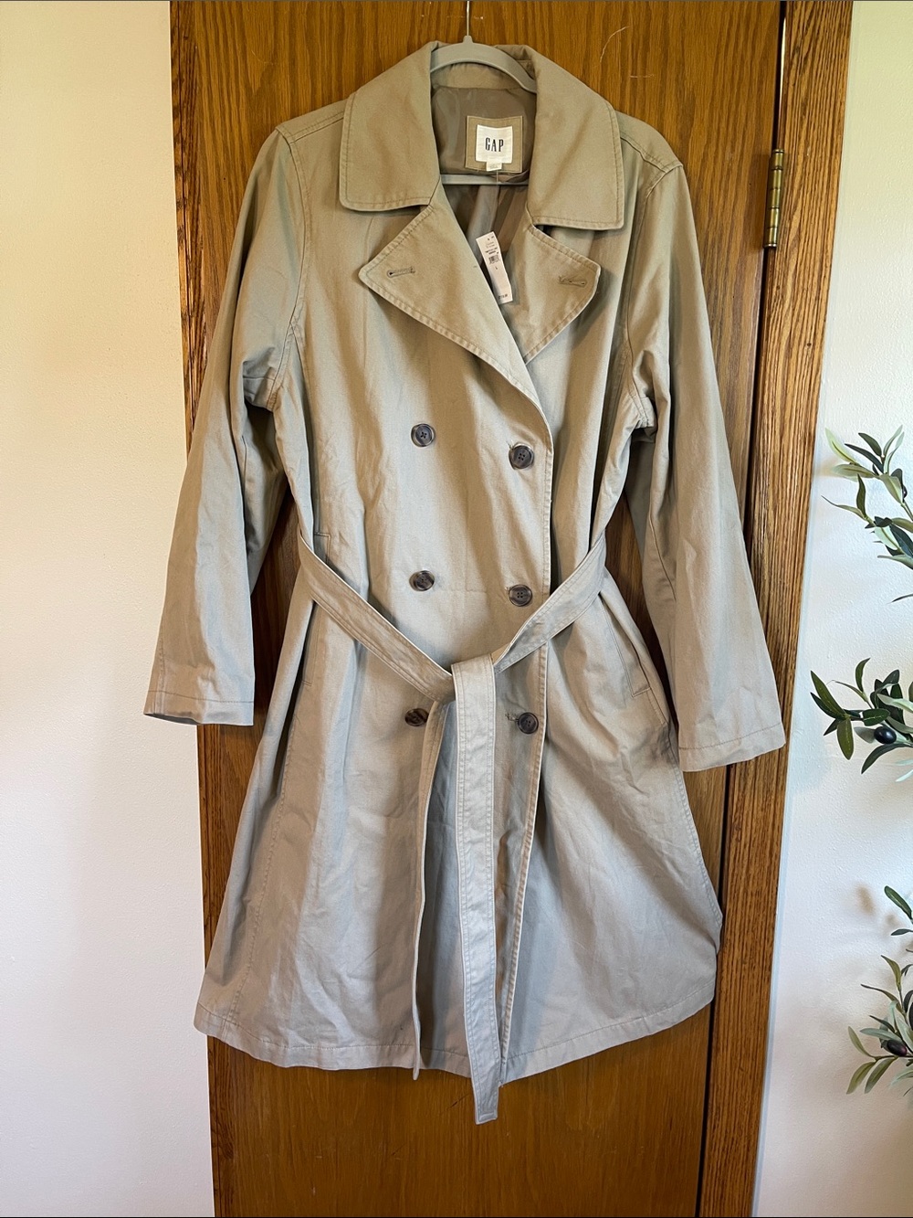 NEW GAP Women's Khaki Double-Breasted Trench with Belt